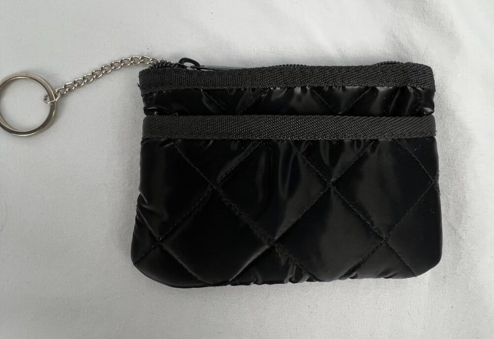 HAUTE SHORE Max Night Card Case Holder Keychain Wallet Black Puffer Vegan